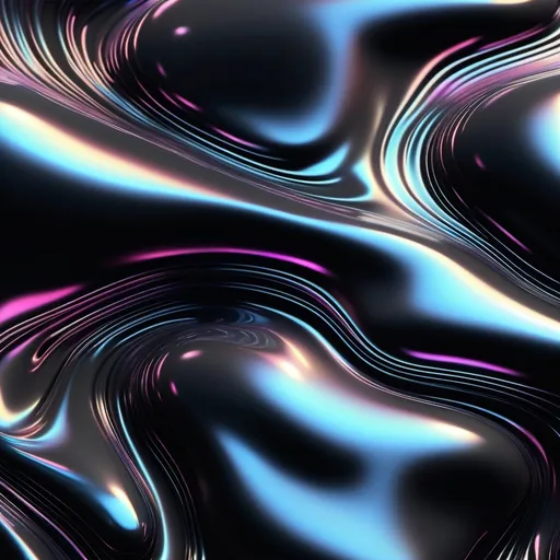 Prompt: (black iridescent texture), 3D render style, resembling mercury, low key lighting, sleek and modern aesthetic, shimmering reflections, dramatic contrast, rich depth, creates a sense of sophistication, suitable for desktop wallpaper, ultra-detailed resolution, subtly hypnotic and captivating vibe, smooth surfaces and fluid dynamics, ambient glow, artistic monochromatic tones, fluid glowing light, amorphous like lava