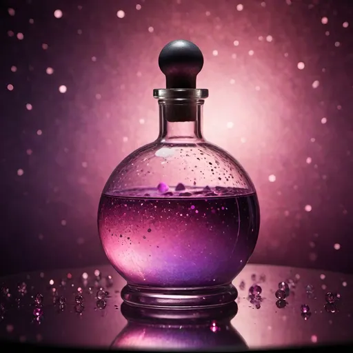 Prompt: (sphere liquid love potion bottle), glass, (corked), translucent, high-quality details, soft reflections, ethereal lighting, whimsical atmosphere, crystal-clear glass texture, round silhouette, minimalist design, muted colours with fairy light sparkles pops of vibrant colour, witch's potionroom  as background, soft shadows, ultra-detailed, creative product concept.