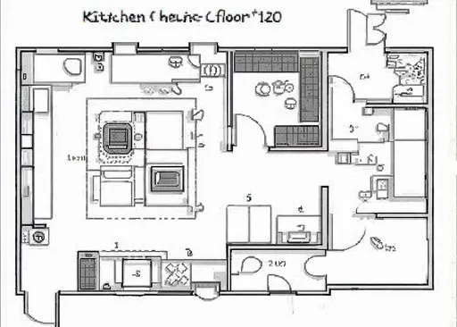 Prompt: kitchen floor plan with 5 charis