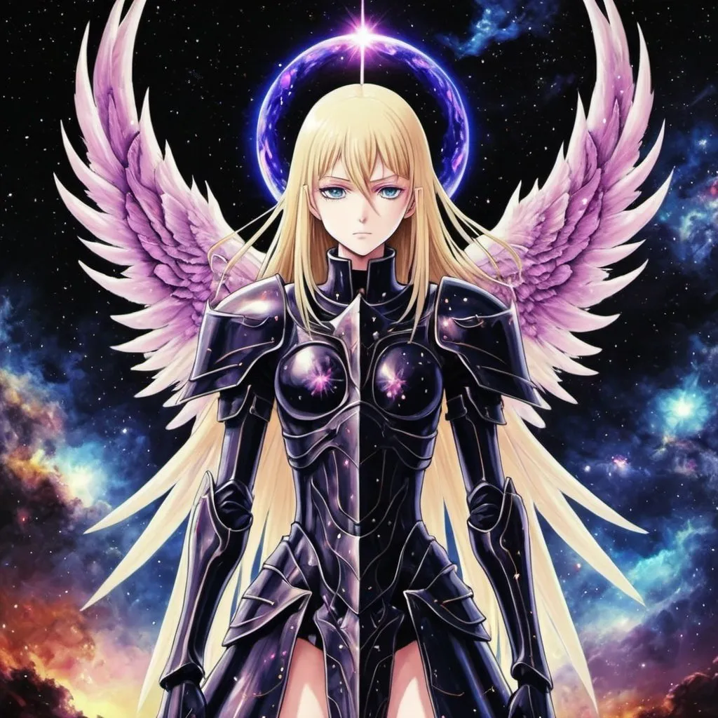 Prompt: anime claymore trippy armor galaxy