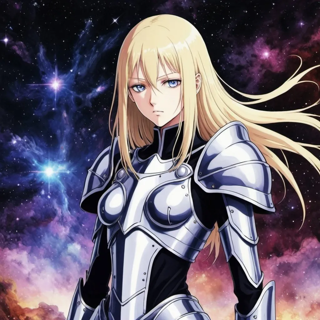 Prompt: anime claymore trippy armor galaxy