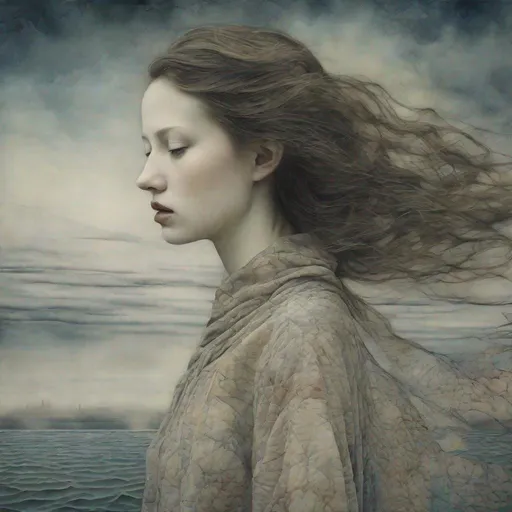 Prompt: This lonely beautiful lady, She remains an intricate tapestry of unanswered questions and tantalizing mysteries art by Daria Endresen, Clifford Coffin, Lin Fengmian, Elger Esser, Rimel Neffati. 3d, watercolors and ink, beautiful, fantastic view, extremely detailed, intricate, best quality, highest definiti
