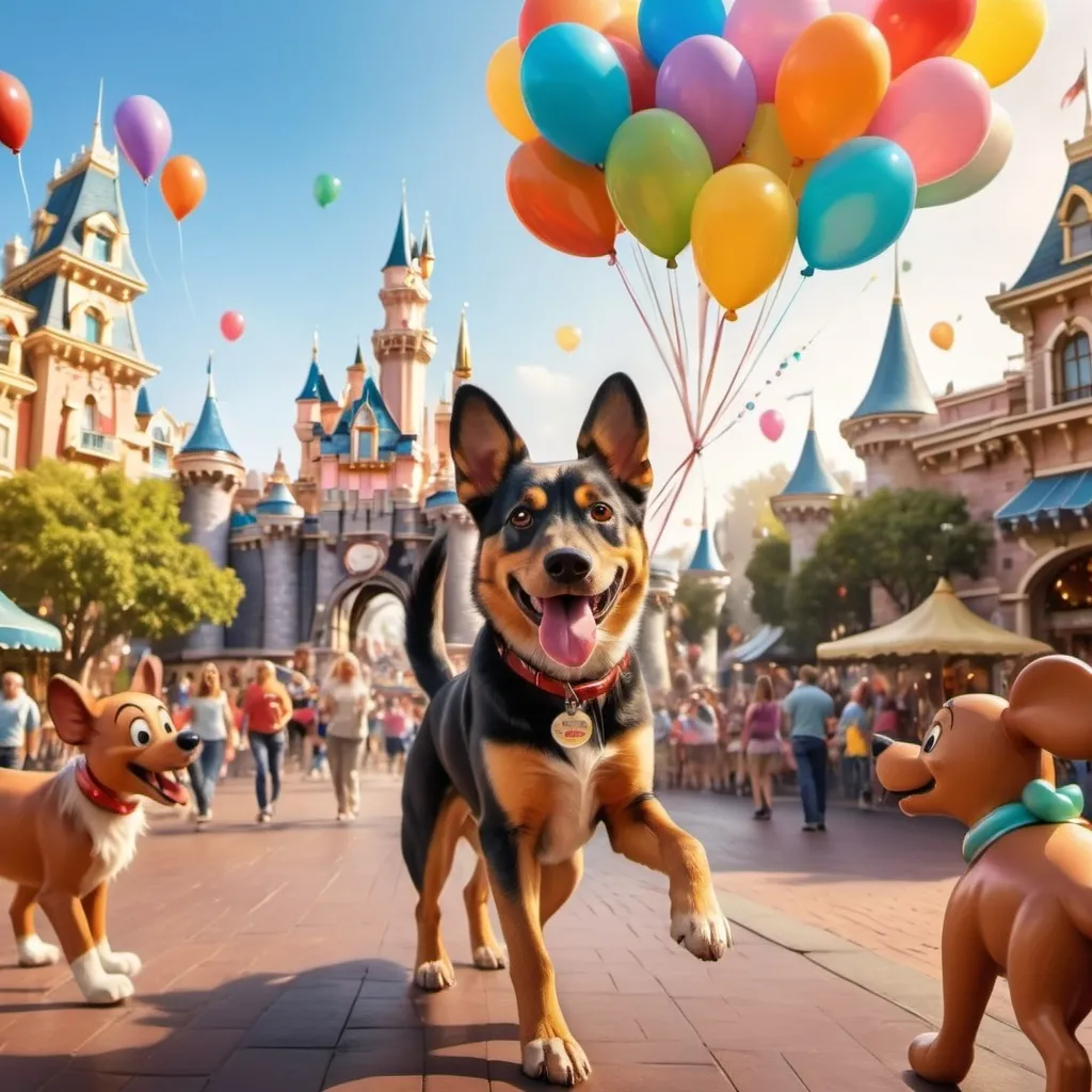 Prompt: A happy dog at disneyland