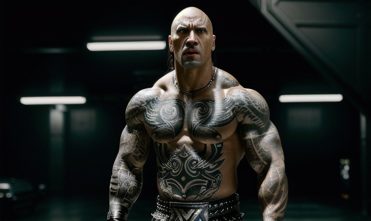 Prompt: Muscular, handsome Tongan jedi that looks similar to the wwf the rock and with tattoos, cinematic realism, movie poster, unreal engine, detailed, professionally comic illustrated, dark black smoke background, larger than life, intense gaze, high-quality rendering, hyper-realistic, detailed tattoos, professional illustration, dramatic lighting, powerful presence, dreamy colors, hypnotic colors by Jim lee