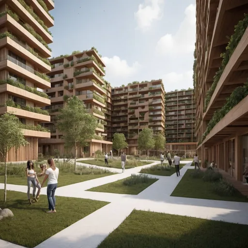 Prompt: Creating a concept for sustainable residential complex that enhances social interaction