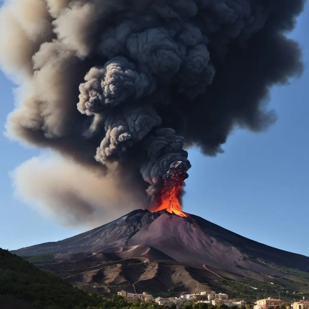 Prompt: a hyper realitic photo of an irruption of Etna volcan taken by a Nikon D800