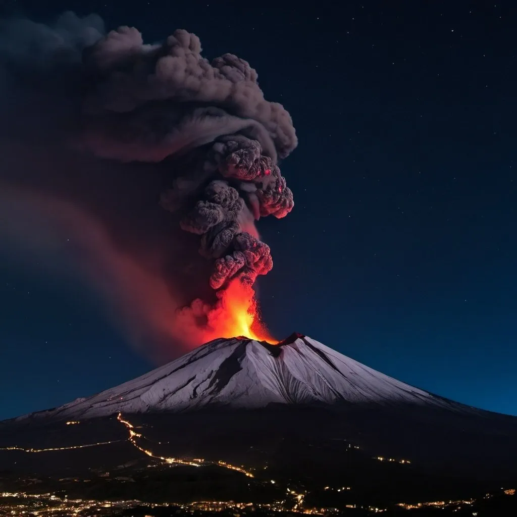 Prompt: a hyper realitic photo of an irruption of Etna volcano taken by a Nikon D800 during the night