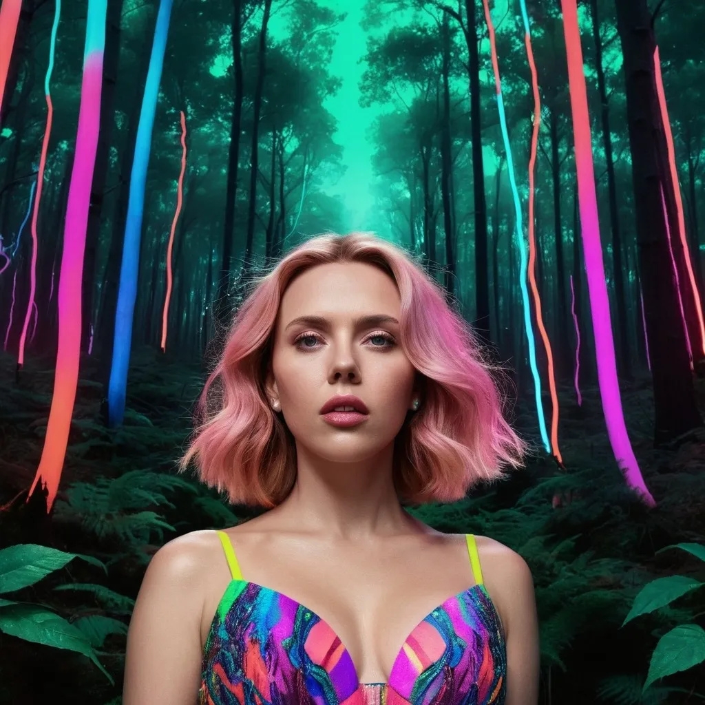 Prompt: scarlett johanssen in neon psychedelic forest