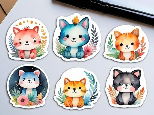 Prompt:  stiker kura kura lucu dengan warna watercolor dan background polos
