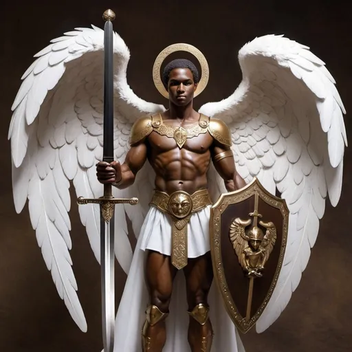 Prompt: african american 
angel, sword and shield
