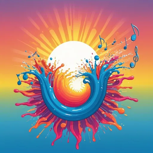 Prompt: A big splash. Sun sets. Musical notes, Psychedelic 