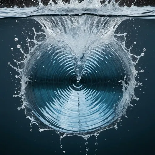 Prompt: Water is dancing to hypnotic music and making a big splash in the center of the image.