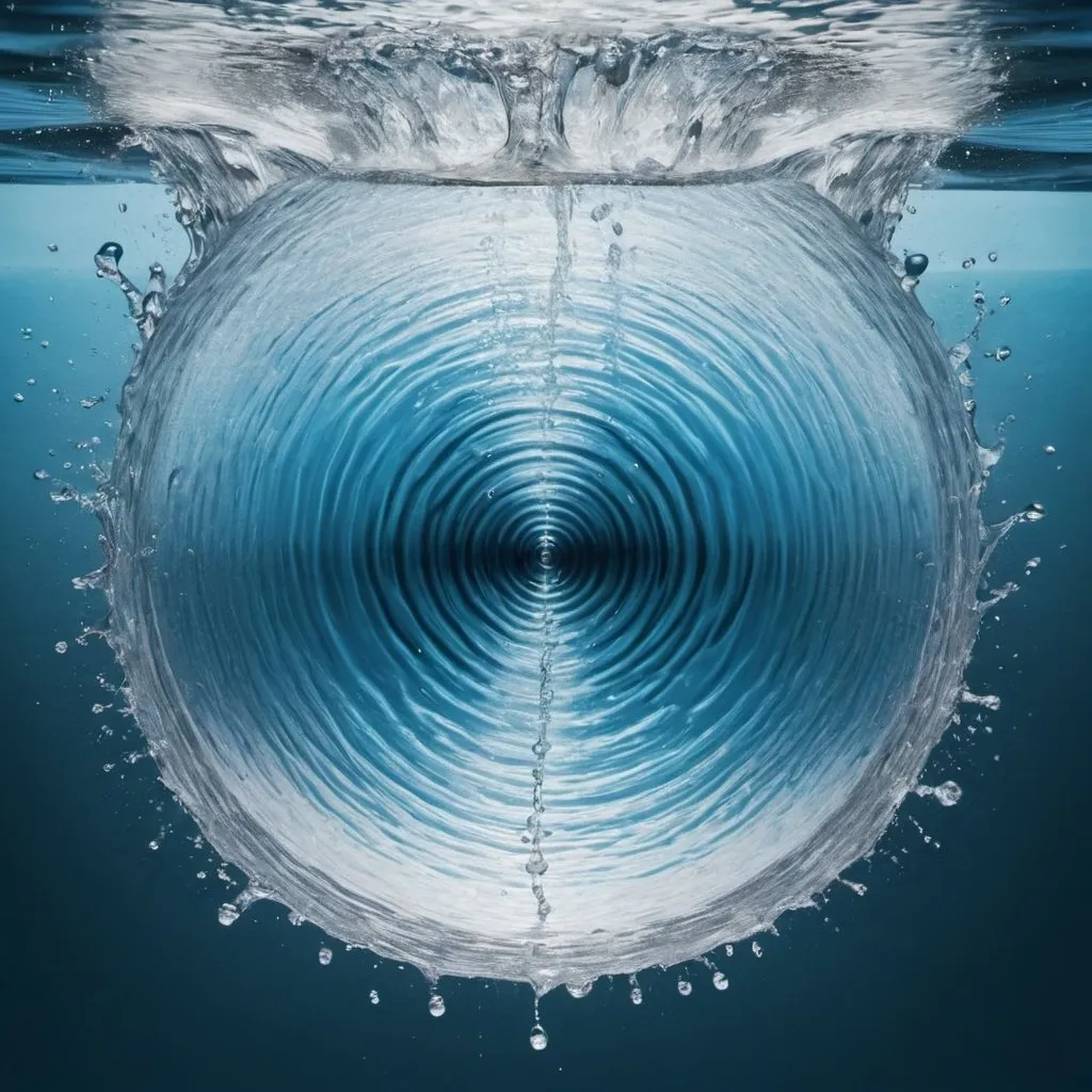 Prompt: Water is dancing to hypnotic music and making a big splash in the center of the image.