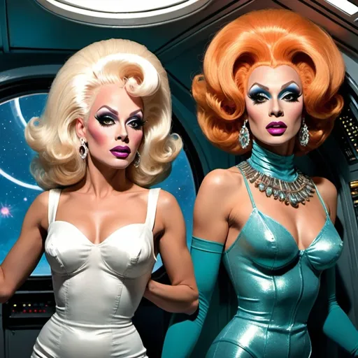 Prompt: Drag Queens on a spaceship, science-fiction, pulp style