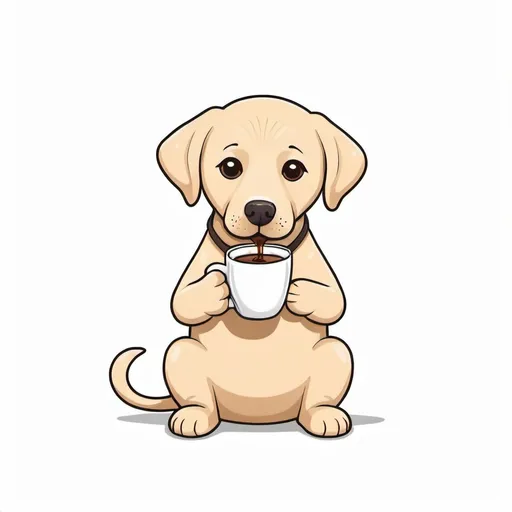 Prompt: cute labrador drinking coffee in a mug. 
simple drawing. 
white background. 