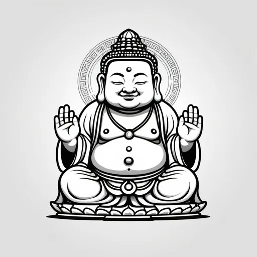 Prompt: Stylized cartoon 左手右手都拿kaoliang spirit Maitreya, vector flat logo, simple lines, cute cartoon illustration, white backdrop