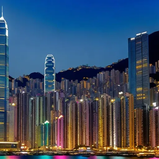 Prompt: Tsim Sha Tsui, Hong Kong, high-rise buildings, night, moon rabbit, ornaments