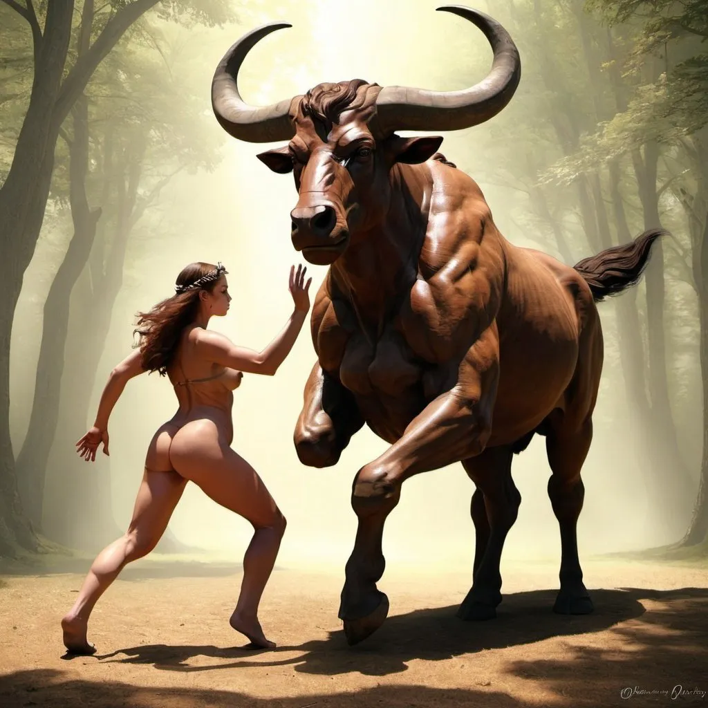 Prompt: Centaur teaches Minotaur digital art
