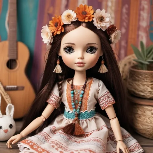 Prompt: create the doll images with with background boho doll
