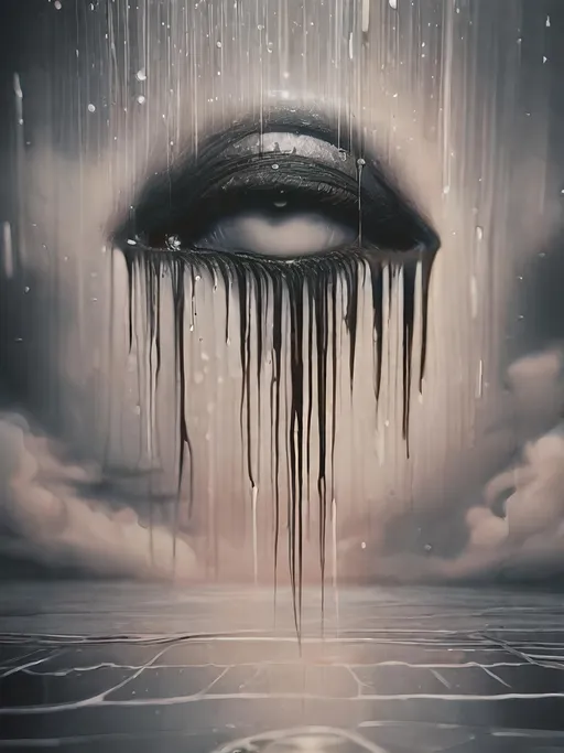 Prompt: Artistic paint of crying depression entity stay alone under artistic rain effect, tears melted in a biological veins dettails, psicotic feel look like, sad mood.
