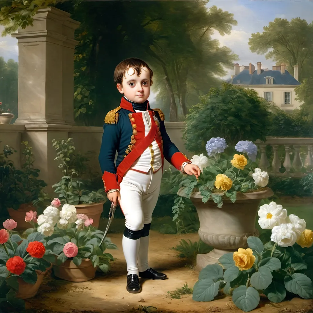 Prompt: Bonaparte Napoleon As a kid playing in the Garden
