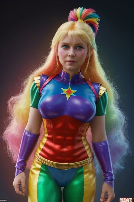 Prompt: Rainbow Brite from the cartoon as a real person, beautiful, realistic, 8k, detail, art by Marvel Studios 