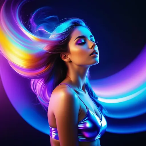 Prompt: imagine a perfect, Oil, figure  position ,confortable perfect vision, shinning contrast, contrasted ultra  violet light
pretty art , woman realistic, middle colorful gradient photo smail, super velocity motion, of realistic 3d iridiscent compfighting motion