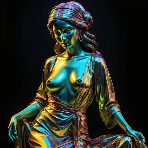 Prompt: figure full body , Delacroix, metallic inspired dark background, hippy imperial kioto Dreamig woman in stereoscopic 3d depth, inspired by Delacroix liberty guiding people ,geometric epic neon kimono flow perfect intricate transparent shining glass esoterical Sculpture art, hyper realistic Dreamig 3d woman inspired by monalisa, sketched on perfect balancing metallic neon Oil, great perfect grassed contrasted bright in color tones, perfect ,neon perfect intricate transparent shining contrasted coil draw style, luminiscense details, perfect balancing metallic neon Oil, great inspired by monalisa exceptional   tones, perfect illumination and shadows, lmage beautifully draw by Delacroix,  luminiscense , oxide background GRADIENT, background, perfect intricate details, perfect contrasted coil draw style variation of aquarelle  linered ed coil draw style, luminiscense details, perfect balancing metallic neon Oil, 3d Dream , epic metallic neon Oil, perfect balancing metallic neon Oil,hippy imperial kioto Dreamig ,geometric epic neon flow perfect intricate transparent shining glass Sculpture  posistion of balancing short-term , with a portrait in metallic neon Oil, great Photography, Ultra-Wide Angle,- 