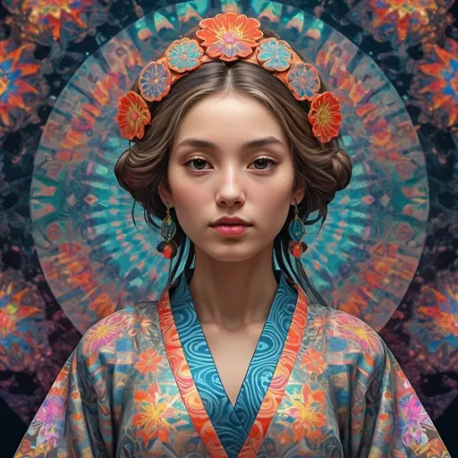 Prompt: hippy imperial kioto Dreamig woman in stereoscopic 3d depth pf field by Delacroix   draw by Delacroix, tones, perfect l beautifully draw by Delacroix stereoscopic 3d,geometric epic neon kimono flow perfect intricate transparent shining glass esoterical Sculpture luminiscense , oxide background, perfect intricate transparent shining glass hyperrealistic fashion, mandala hippy imperial Dreamig ,3d geometric epic deep field, kimono Japanese clothes, pop art , boom great perfect graduate luminiscent background, dark background, perfect intricate details, perfect contrasted bright in volumetric to best pretty art