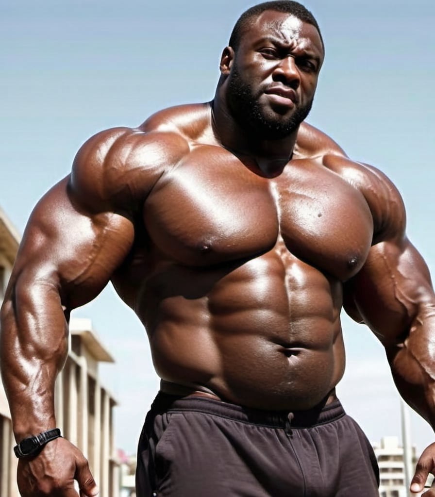 Prompt: Big and muscley black 
man 