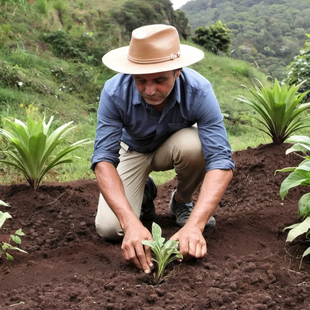 Prompt: Homem plantando aipim na roça