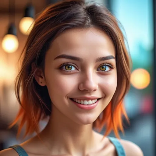 Prompt: teasing girl, eye contact, slightly taller, high quality, realistic, warm lighting, detailed facial features, playful expression, confident posture,btle smile, charming, captivating gaze, vibrant colors, modern digital pai