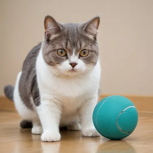 Prompt: generate a british short air cat playng with a ball