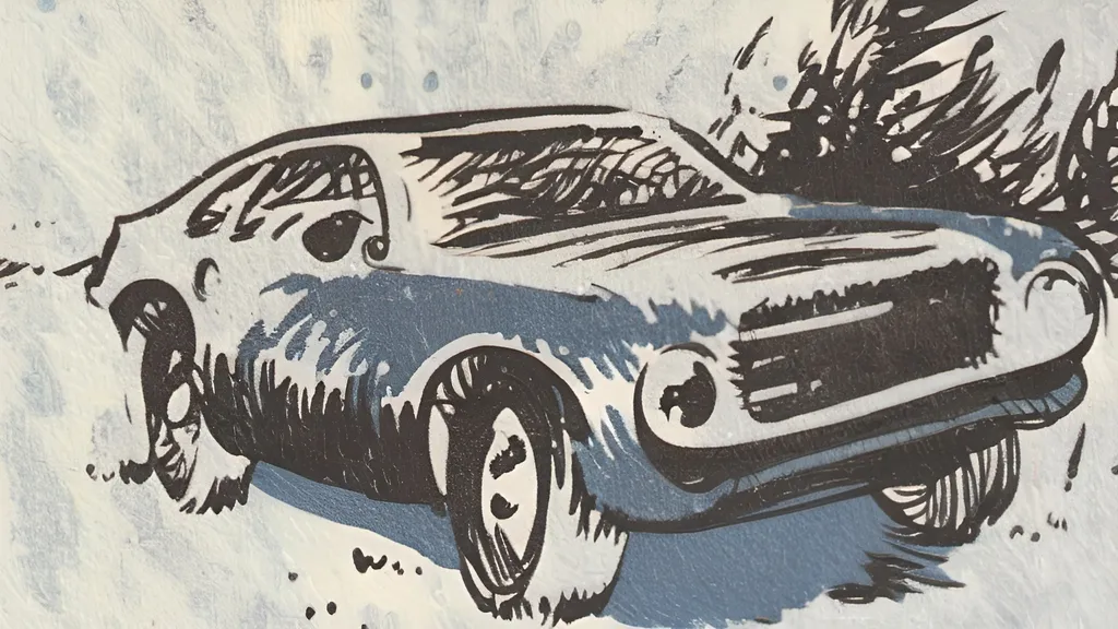 Prompt: thick impasto oil painting of a car, thick bumpy paint strokes