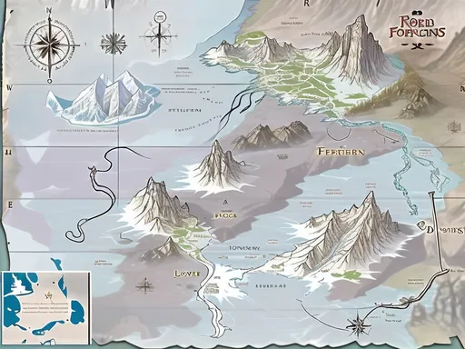 Prompt: Genera un mapa de fantasía en alta resolución, estilo señor de los anillos para D&D pero con un toque estilizado, ideal para impresión en tamaño póster. El mapa debe mostrar diversas regiones:
Montañas del Norte: una región en el noroeste con picos nevados, sombras realistas y asentamientos mineros.
Fiordos del Viento Helado: una costa recortada con profundos fiordos, acantilados y aguas turbulentas.
Tundra de los Gigantes: una vasta tundra helada con formaciones rocosas que parecen gigantes petrificados.
Bosque Boreal de Skogdrasil: un denso y antiguo bosque con árboles enormes, caminos místicos y una atmósfera mágica.
Isla Mágica de las Hadas: en la parte inferior izquierda, una isla encantada con bosques brillantes, cascadas flotantes, ruinas antiguas y un gran árbol sagrado, emanando luz y magia. Agrega ríos sinuosos, carreteras, ciudades y fronteras que dividan las regiones, con detalles topográficos, texturas naturales y sombras realistas para un acabado de alta calidad

Toma en cuenta que debe tener lo siguiente. 
Estilo: medieval con un toque estilizado, ideal para impresión en tamaño póster.
Resolución: Alta resolución (por ejemplo, 300 dpi, tamaño póster) para asegurar detalles nítidos.

Debes respetar todo lo que contiene la imagen original solo mejorando el mapa