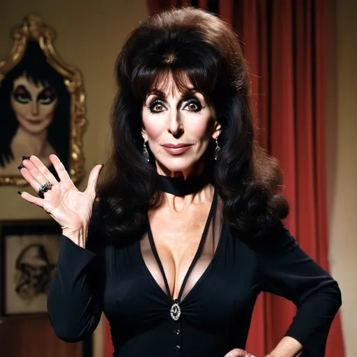 Prompt: Andrea Martin dressed up as Elvira