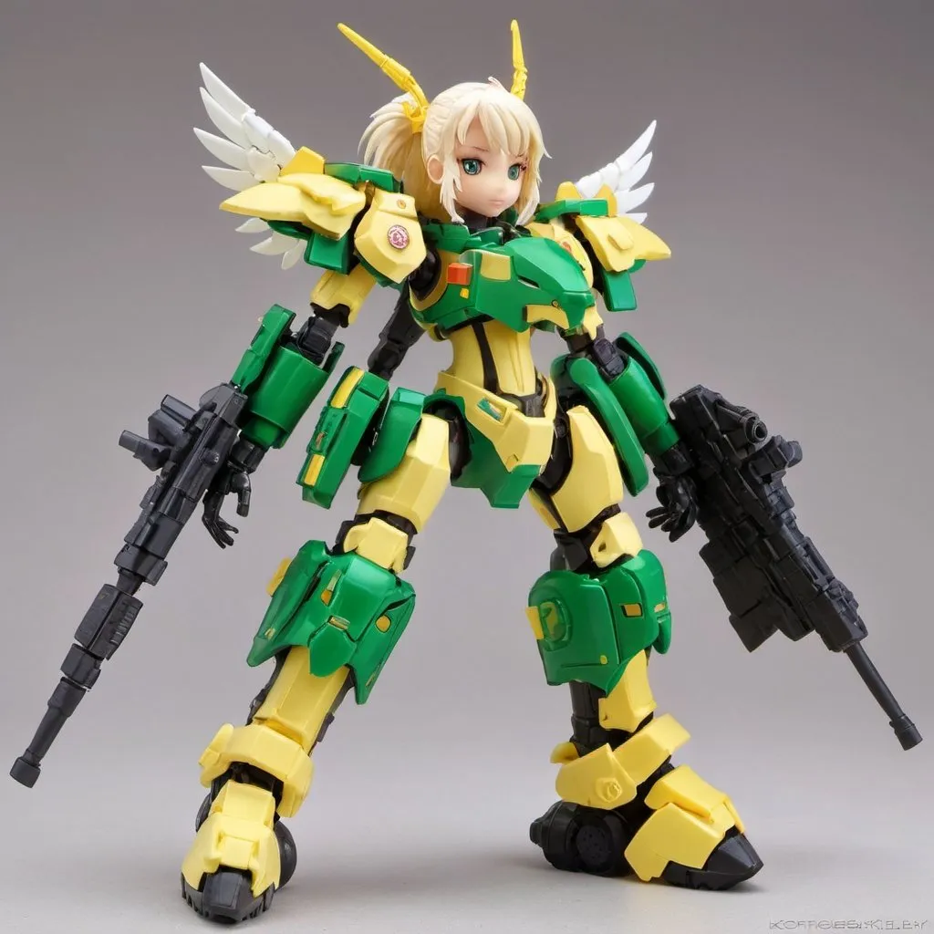 Prompt: A Kotobukiya Zoids model of a girl scout, with detailed and colorful armor, made entirely of plastic, in the style of Kotobukiya Zoids.