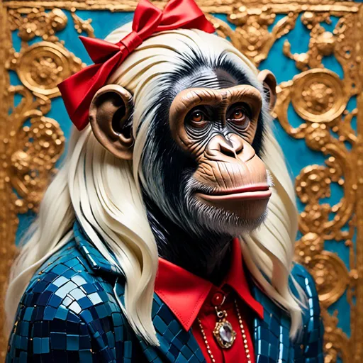 Prompt: <mymodel>chimpanzee wearing a blonde wig and bright red lipstick