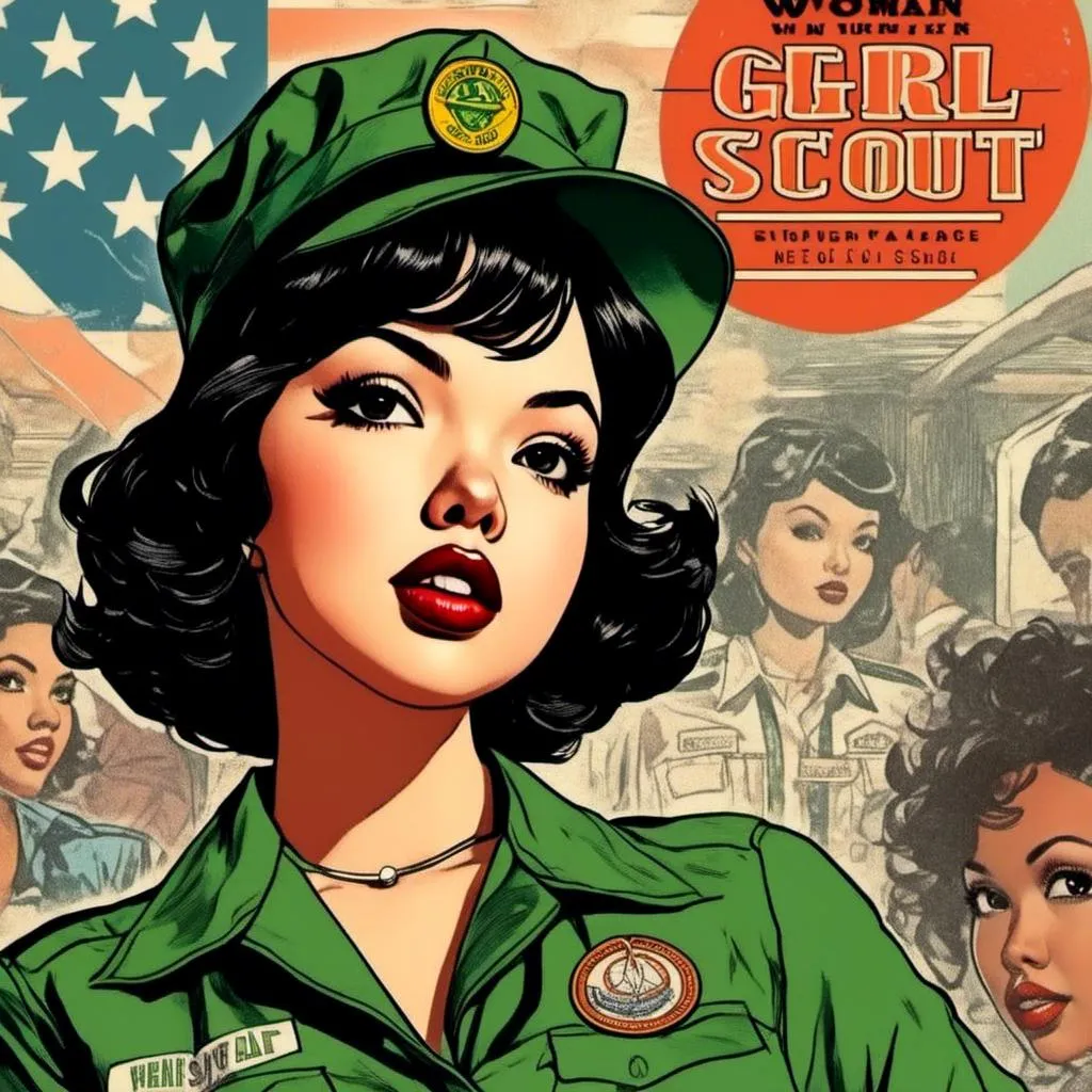 mymodel>Woman wearing a girl scout uniform, comic b...