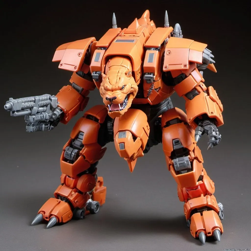 Prompt: A Kotobukiya Zoids model of a weapons heavy Shar-Pei, with brightly colored armor, made entirely of plastic, in the style of Kotobukiya Zoids.