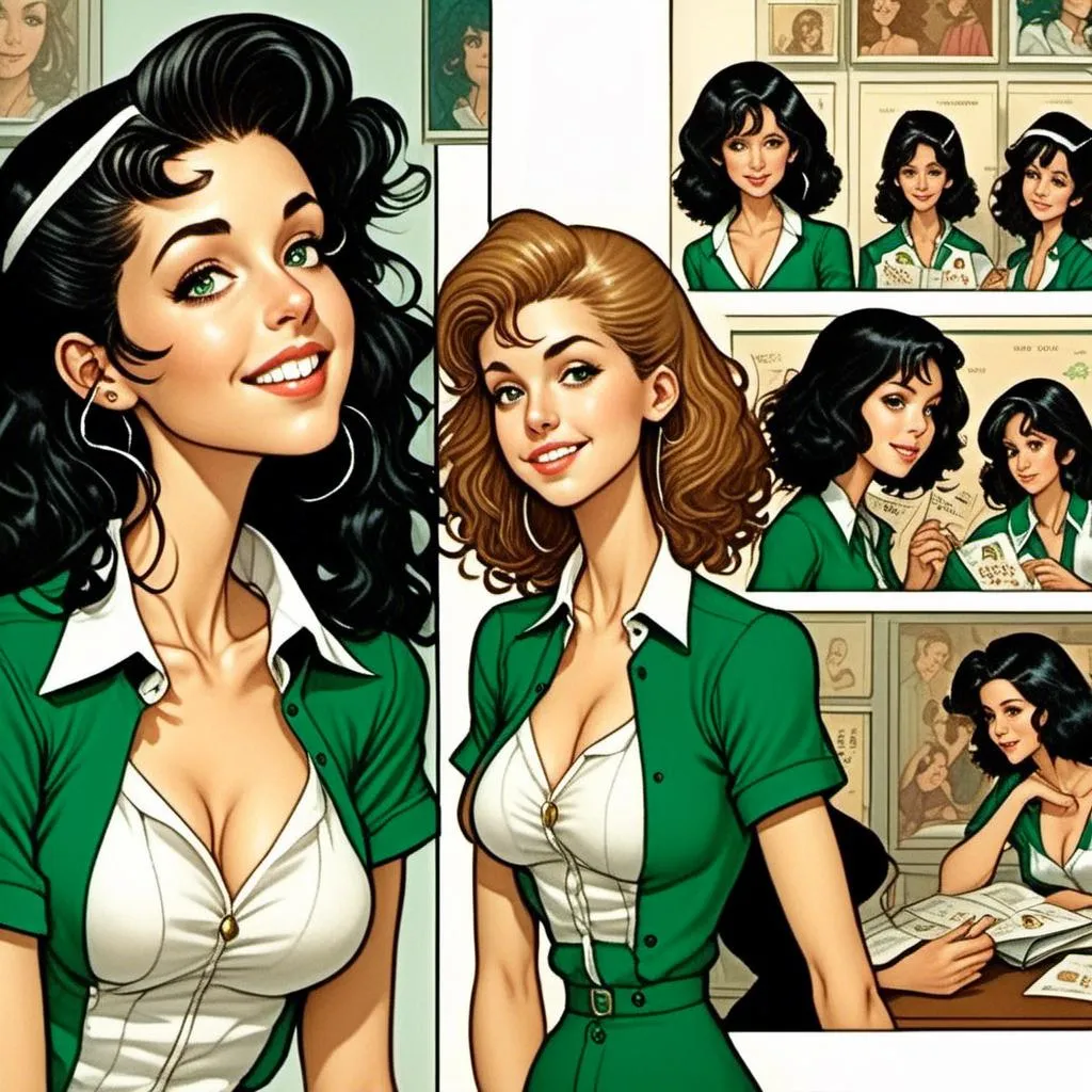 Prompt: <mymodel> Profile of an 18 year old woman wearing a girl scout uniform, comic book illustration in the style of Dave Stevens.