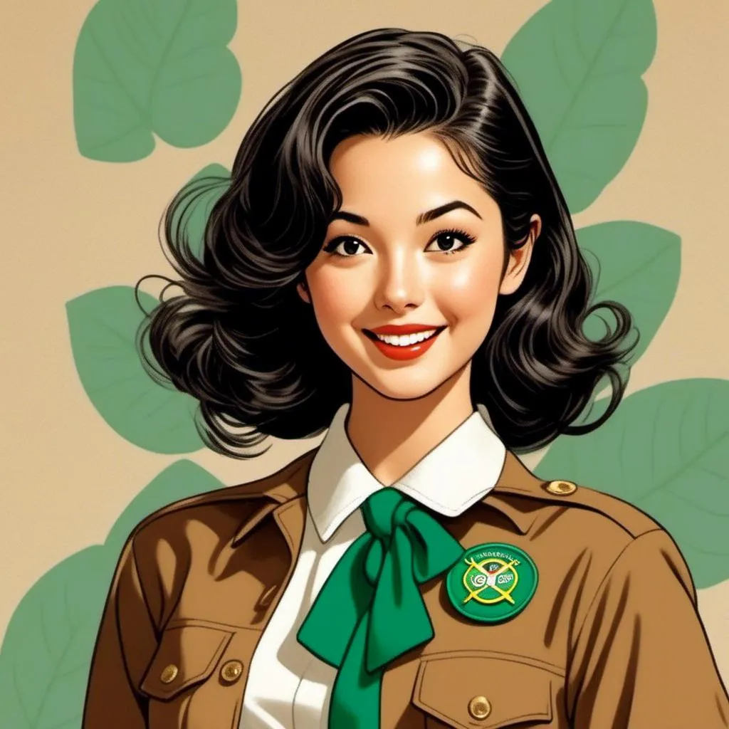 Prompt: <mymodel>A comic book illustration in the style of Peter Hsu of a woman wearing a girl scout uniform.
