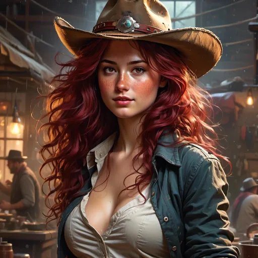 Prompt: <mymodel>comic book image of a woman in a cowgirl outfit, Dave Stevens illustration.