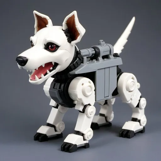 Prompt: A Kotobukiya Zoids model of a weapons heavy Jack Russell terrier, made entirely of plastic, in the style of Kotobukiya Zoids.