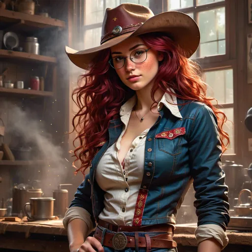 Prompt: <mymodel>comic book image of a woman in a cowgirl outfit, Dave Stevens illustration.