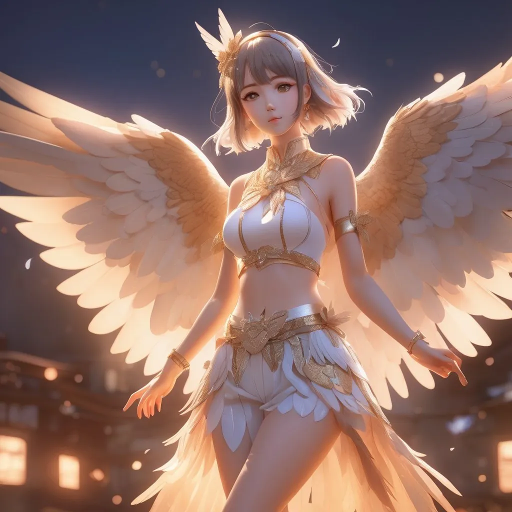 Prompt: bird anime girl, anthropomorphic bird, wings hands, toned body, showing midriff, highly detailed face, highly detailed eyes, full body, whole body visible, full character visible, soft lighting, high definition, ultra realistic, 2D, 8K, digital art