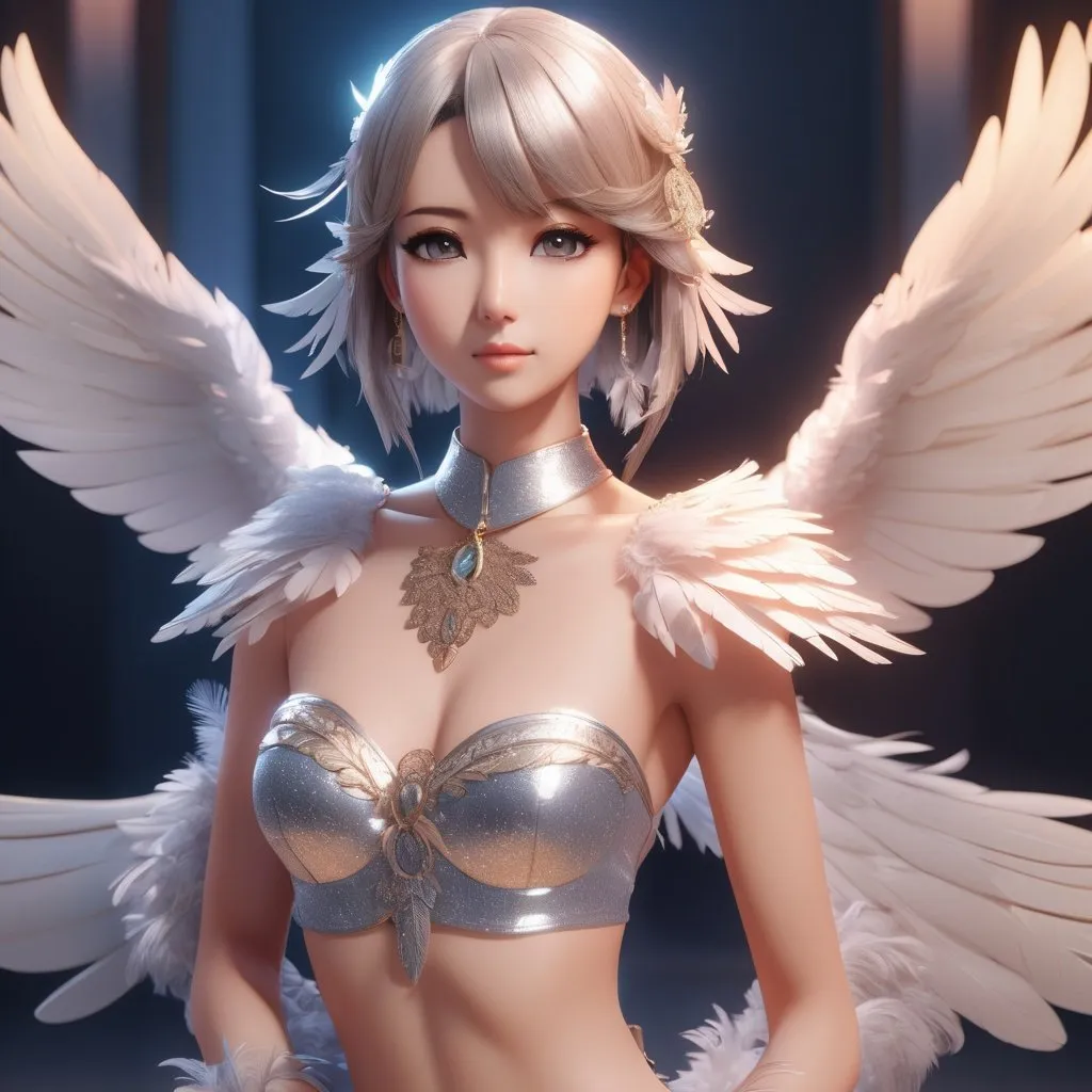 Prompt: bird anime girl, anthropomorphic bird, toned body, full of feathers, showing midriff, highly detailed face, highly detailed eyes, full body, whole body visible, full character visible, soft lighting, high definition, ultra realistic, 2D, 8K, digital art