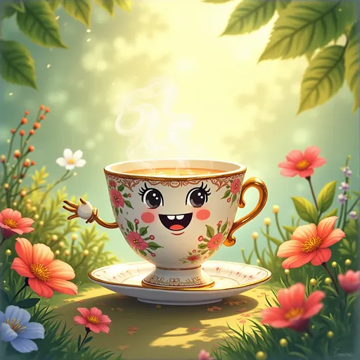 Prompt: A living teacup with a body 