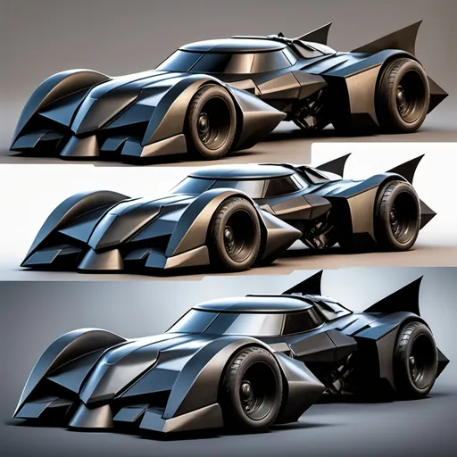 Prompt: create batmobile with a mixture of 2008 version of batmobile(known as tumbler), DCEU version of batmobile and 1989 version of batmobile