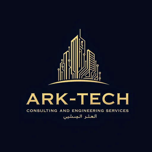 Prompt: A sleek, modern logo features a stylized building intertwined with circuit patterns, symbolizing a blend of architecture and technology. The design is set against a deep navy background, lending a professional and contemporary feel. The building, depicted in gold, serves as the central focus, with the circuit elements accentuating its structure, suggesting innovation and forward-thinking. The text "ARK-TECH Consulting and Engineering Services" and its Arabic counterpart are prominently displayed in gold, reinforcing the company's identity as a consultancy for engineering and technology. Overall, the logo conveys a strong message of expertise in the modern technological landscape.